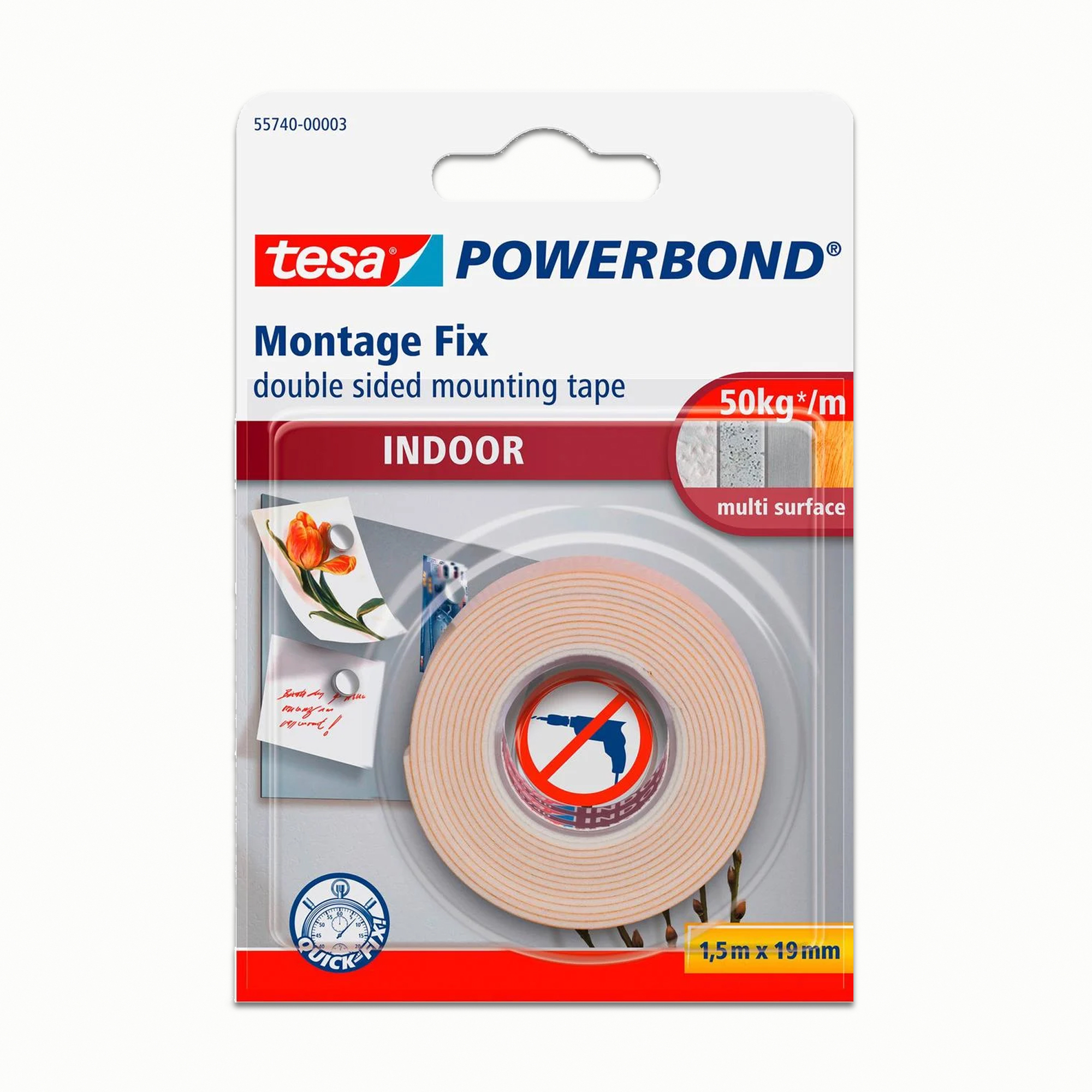 Tesa Powerbond INDOOR dvipusė montavimo juosta 1,5 m x 19 mm